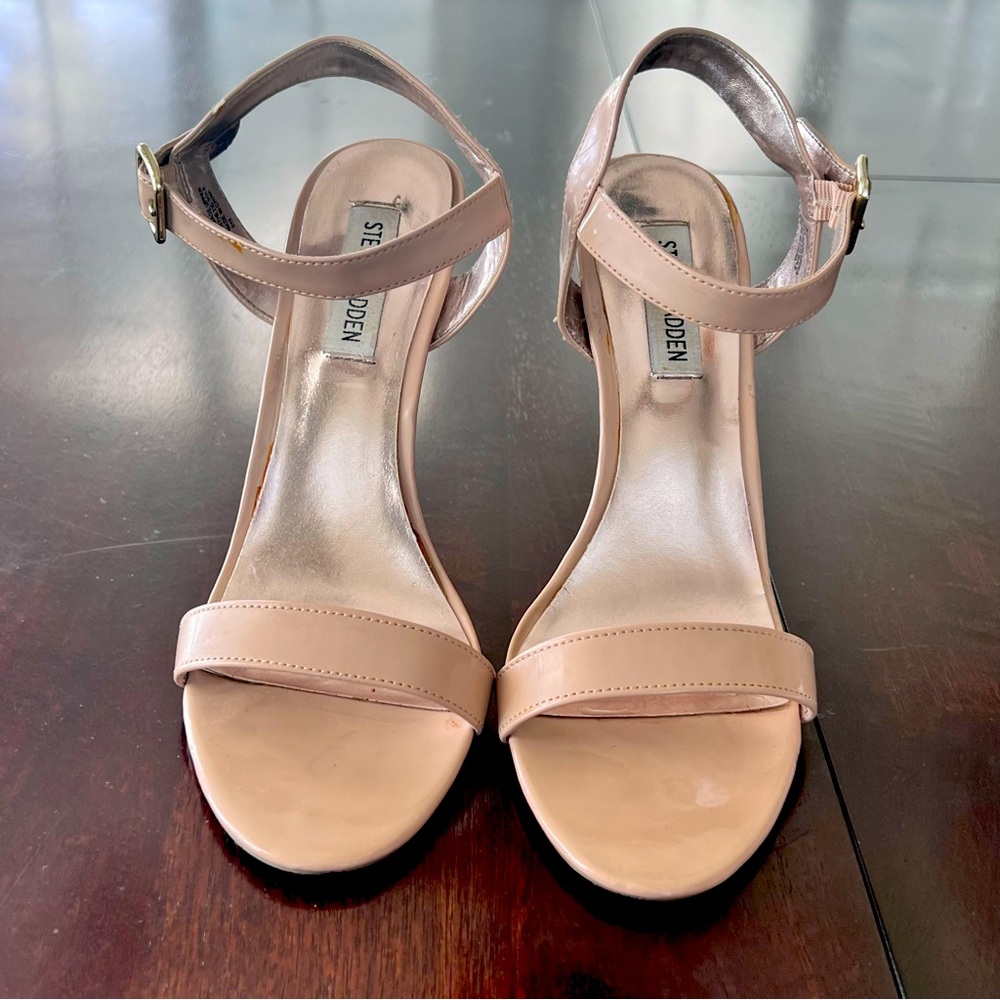 Steve Madden - Strappy Beige Patent Leather Heels, Size 9 1/2
